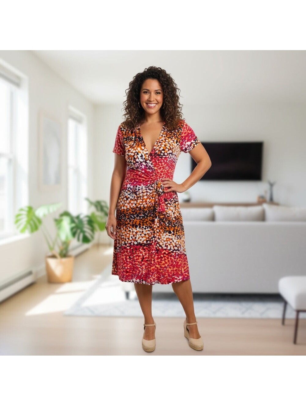 1774 - Papillonblanc Medium Wrap Dress with Colorful Abstract Print